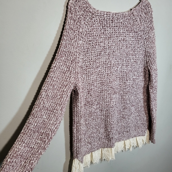🩷 SOFT SURROUNDINGS Pink Knit Lace Underlay Detail Long Sleeve Top size - Picture 8 of 9